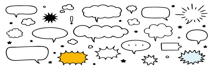 Collection of Hand-Drawn Speech Bubbles & Comic Book Elements
