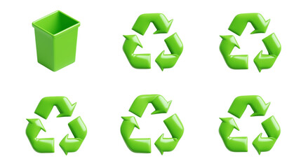 Obraz premium Recycling symbols and waste bin, promoting environmental awareness isolated on white background