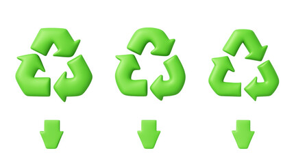 Obraz premium Three vibrant recycling symbols and corresponding arrows isolated on white background