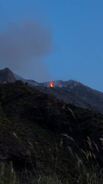Stromboli eruption with lava spewing, Italy