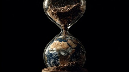 Earth trapped in an hourglass as a symbol of climate change, sustainability, and the urgent need for environmental protection.