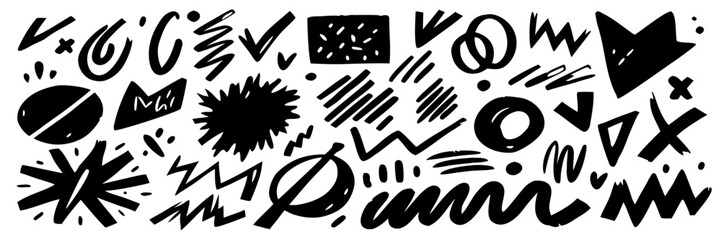 Hand-drawn Black Doodle Elements: Abstract Shapes & Lines