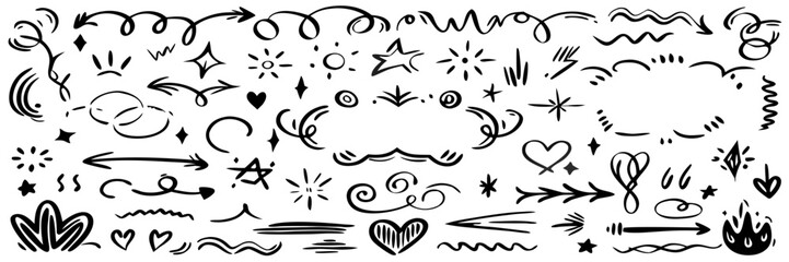 Hand-Drawn Doodle Arrows, Stars, Hearts & Swirls Collection