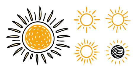Hand-drawn Sun Icons: Set of Doodle Style Sun Illustrations