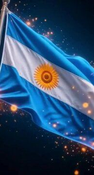 Argentina Flag Waving with Sparkling Lights Background