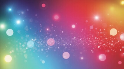 Vibrant rainbow gradient background with sparkling bokeh lights and lens flares