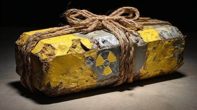 Enriched uranium billet, highly radioactive and tied to nuclear research, political tension, and the threat of nuclear war. 