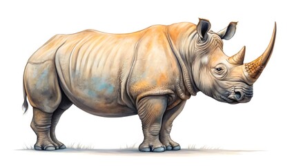 Obraz premium A rhinoceros with a large horn on a white background