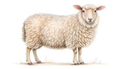 Fototapeta premium A fluffy sheep with wool on a white background