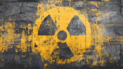 A worn, distressed background featuring the nuclear radiation warning symbol.