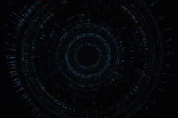 Abstract digital concentric circles with glowing teal and red data streams on a dark background