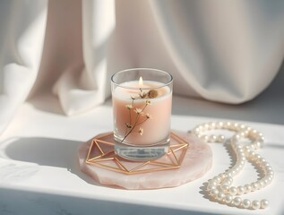 Scented Candle with Dried Flowers on a Geometric Coaster