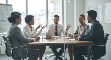 Obraz premium Photo of A diverse business team is having a meeting around a table in an office