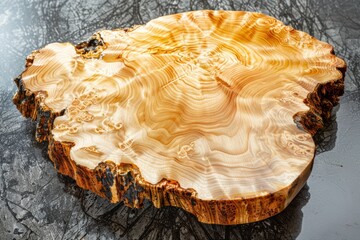 Natural wooden slab cutting board featuring stunning burl texture and rich organic grain patterns ideal for kitchen use and rustic home decor