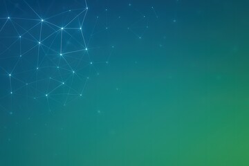Abstract network of glowing nodes and lines on a blue to green gradient background