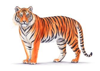 Obraz premium A powerful tiger with bold stripes, isolated on white