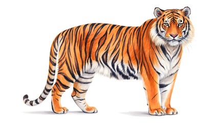 Obraz premium A majestic tiger stands proudly, isolated on a white background