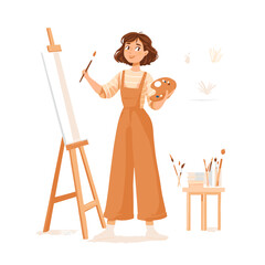 Artist in studio at work.