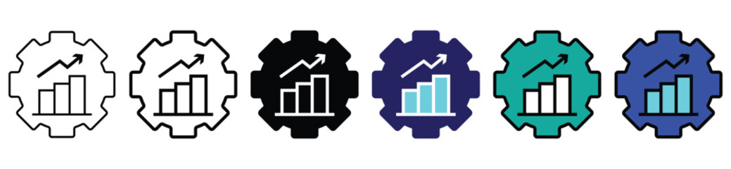 Growth Chart in Gear Icon Set – Business Analytics and Performance Vector Symbols
