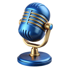 "Vintage Blue & Gold Microphone Icon &ndash; Retro Broadcast Equipment Design, Classic Audio Recording Symbol, Music Studio Element for Podcasts, Blogs & UI"