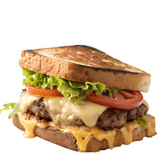 Juicy Cheeseburger Melt on Toasted Bread isolated on transparent baackground