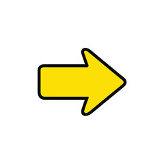 Directional yellow arrow points right isolated design element