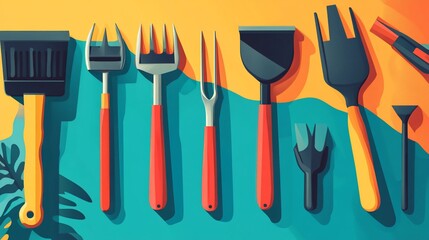 Vibrant BBQ Utensils Artistically Arranged on a Colorful Backdrop