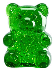 green gummy bear with glitter isolated on transparent background, png