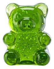 green gummy bear with glitter isolated on transparent background, png