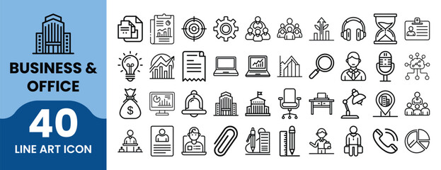 40 Internet and Technology Line Art Icons. AI, cloud, cybersecurity, data transfer, blockchain, server, mouse, network, lock, computer, digital storage. Black Outline Vector on White Background
