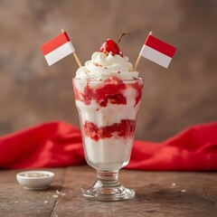 Delicious Gourmet Sundae Dessert with Indonesian Flag Celebration Theme