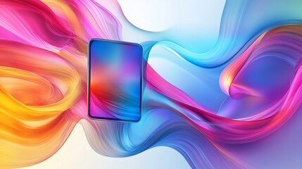 Vibrant Digital Display with Flowing Colors and a Sleek Modern Device