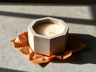 Sunlit Hexagon: A Concrete Candle's Gentle Glow