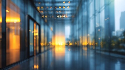 Abstract urban perspective with blurred lights reflecting on wet floor, creating a dreamy atmosphere and calming effect.