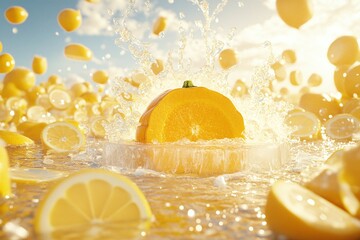 Citrus Fruit Splash In Water