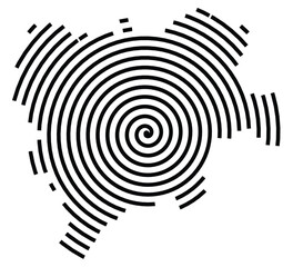 Symbol Map of the Provincia Albacete (Spain) showing the territory with a black spiral line