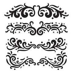 Fototapeta premium Calligraphy filigree lines Text dividers, vintage Flourishes decorative Scrolls wedding Ornate and stars, fancy elegant page decoration design elements, Header Swirls menu cards Ornamental Border
