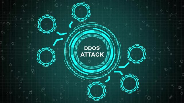  grid background animation. Internet, business, Technology and network concept. A DDOS ATTACK concept button on a futuristic technology privacy concept. digital technology 4k video animation.