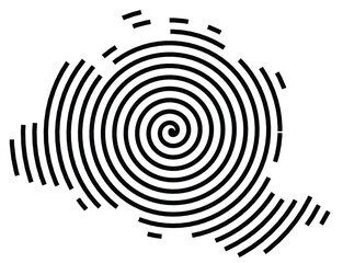 Symbol Map of the Departement Ariege (France) showing the territory with a black spiral line