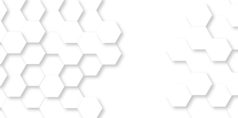Abstract geometric vector minimal white lines Hexagonal structure futuristic white background and Embossed Hexagon , honeycomb white mosaic cell web ,light and shadow texture design.	
