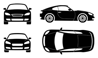 Obraz premium Vector illustration of a black car in multiple perspectives for design use