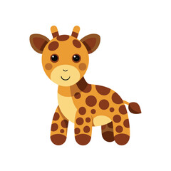 Adorable cartoon baby giraffe with cute eyes and friendly smile on white background