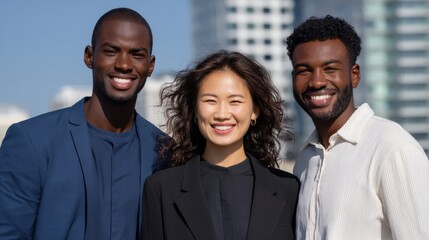 Networking event with diverse professionals rooftop venue portrait photography urban setting group perspective community building