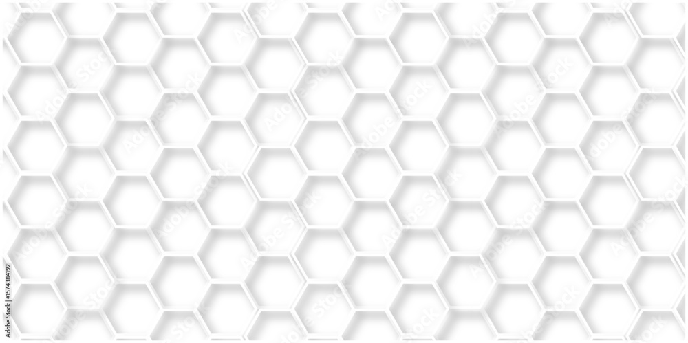 Poster seamless pattern with hexagons. hexagonal structure futuristic white background and embossed hexagon