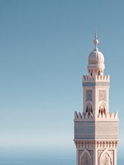 Architectural showcase of historic minaret coastal city photography clear sky elevation perspective