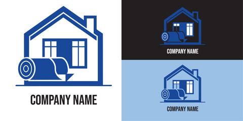Vector art of a house logo features a rolled blueprint integrated into its structure, symbolizing home construction and development