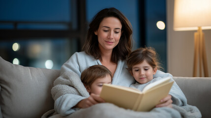 Cozy Evening Storytime with Kids on the Couch