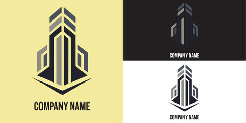 Vector art of modern architectural building logo design with geometric shapes and clean lines