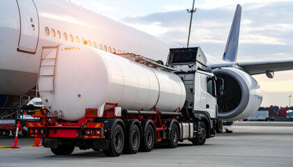Airplane refueling with airport tarmac.