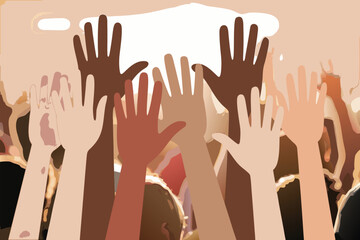 Fototapeta premium Diverse Hands Raised in Unity, Illustration of Support, Protest, and Community Involvement